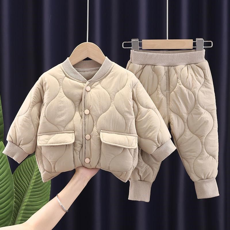 男女秋冬季棉衣套装新款轻薄棉服婴儿童宝宝洋气保暖衣服两件套潮