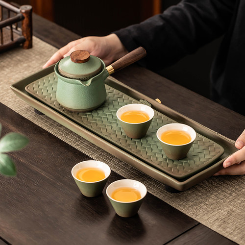 中式陶瓷茶盘家用2024新款长方形干泡台茶杯托盘小型功夫茶具茶台