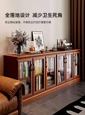 ?柜矮书柜实带柜门木落地美式复古客储物柜防尘地厅电视柜收Fh($p