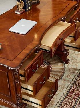 美式实木书桌欧书式复古华大班台家OCB用奢书桌老板桌办公桌房写