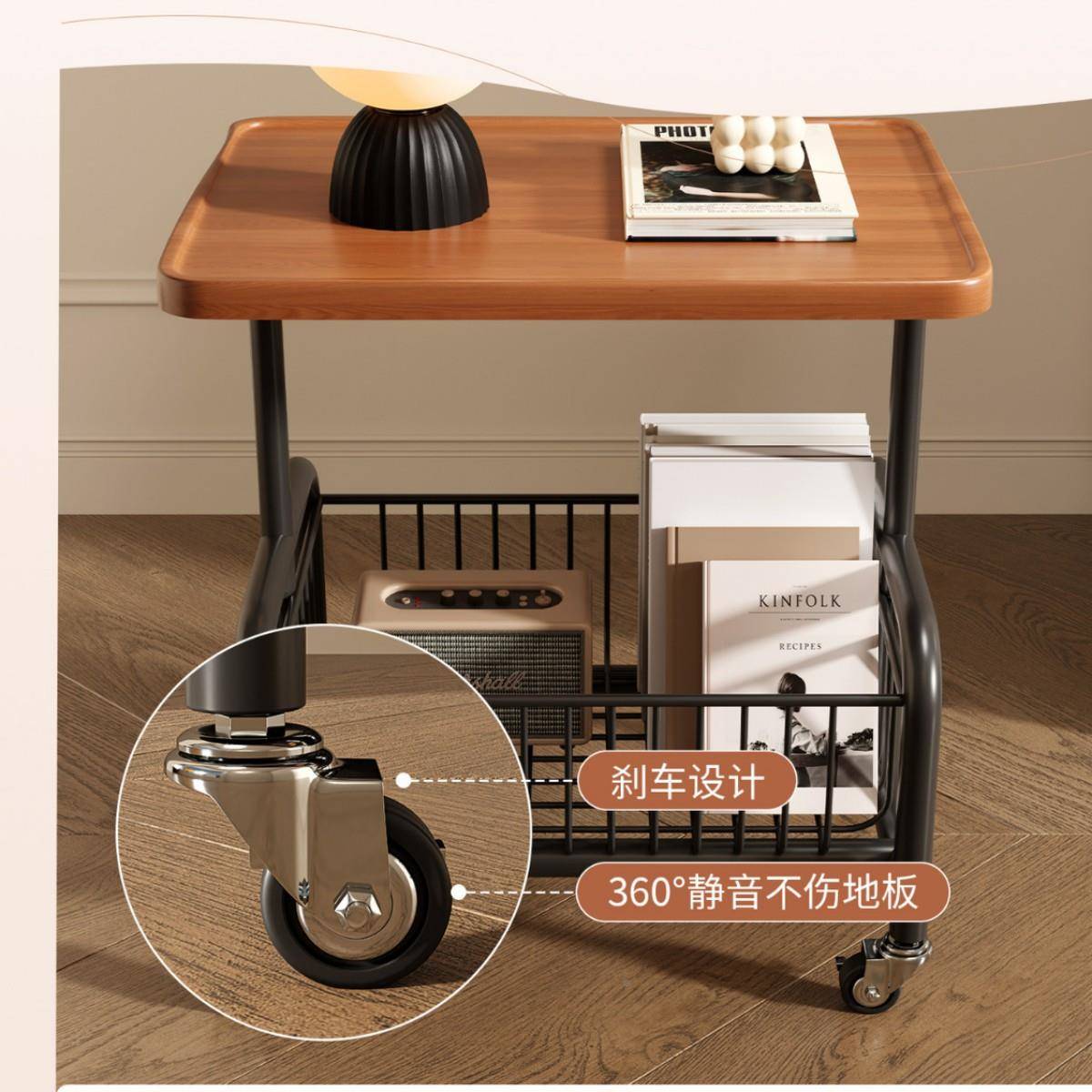 家用沙发边几可RIO移动厅小推车简置物架轮奶油风客小带茶几易小