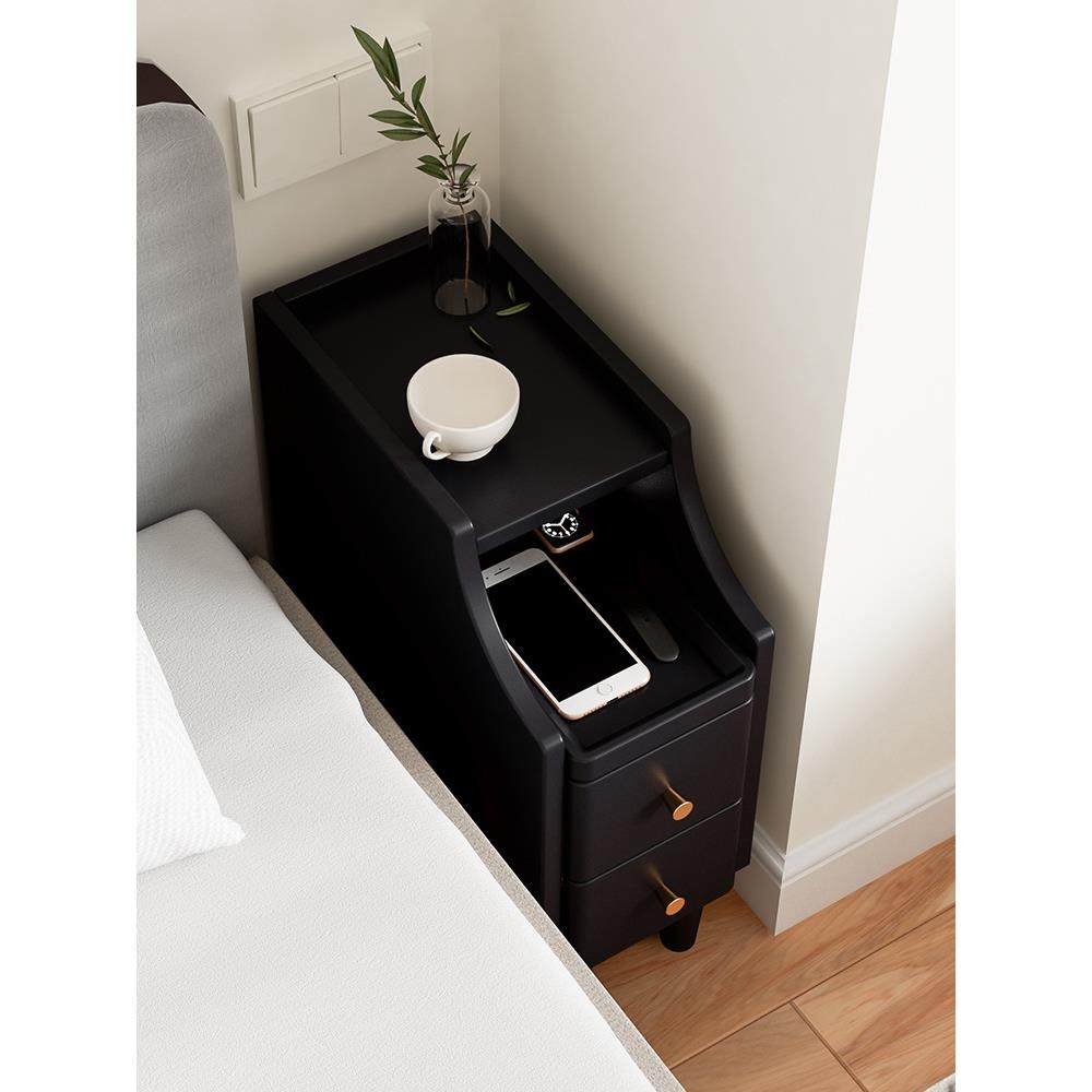 实木床头床小柜黑色简约超窄夹缝柜T&头置物柜极迷你窄cmF97S9TM7