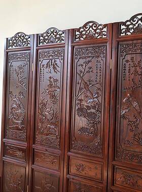 s式仿古屏风断东阳木雕客厅c折屏实中木双面雕花酒店办F758JHJJ公