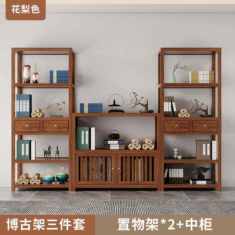 无品牌/茶实木博古架橡胶木厅置物架中式具柜书架落地客茶室子摆