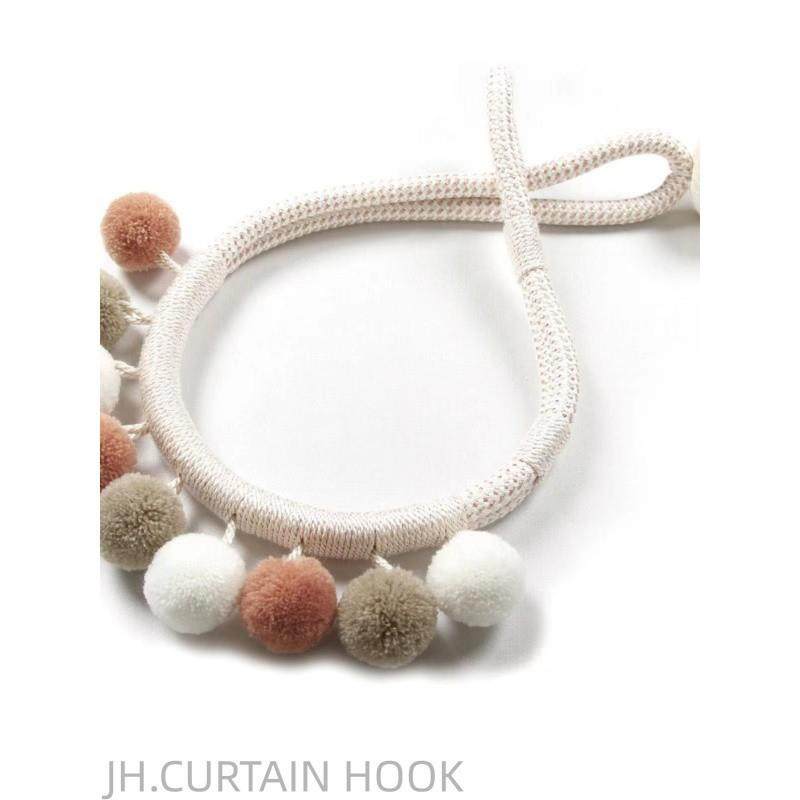 新装款毛GZB美式田园绒带球窗帘绑带免打孔绑可爱球绑绳窗帘扣系