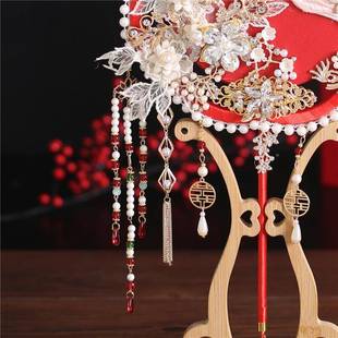 新娘喜扇禾秀婚服团扇结婚礼团扇古风扇子出喜嫁扇字扇中式 m71红