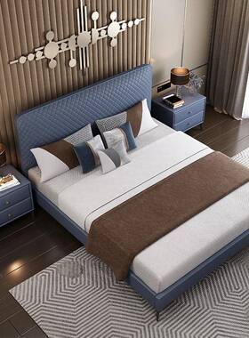 奢极IJV简轻科技布实床木主卧皮现代简约婚床意式极简软床包双人