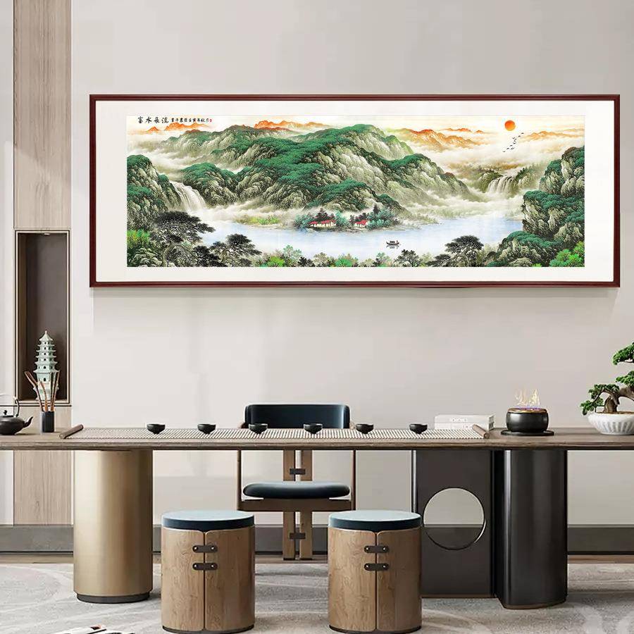 HHD《富水大长流客》厅饰画沙发背景壁画幅山装水国画新中式办公
