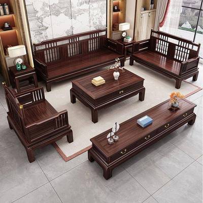 新式金木乌实木客厅沙合发组ZBS冬夏中两用仿古大小户型带贵妃榻