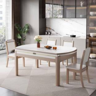 意式小极简实岩板木餐桌椅组合家无品牌/用伸缩折叠户变型餐桌可