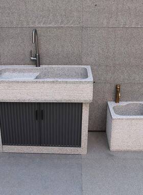 户天外洗衣池带搓板一体菜洗手台盆大理石头庭院洗水然池36580阳