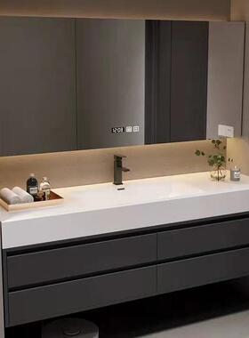 岩板无缝一体双盆橡木卫浴组AL100828脸合洗室手台生间洗漱台洗池