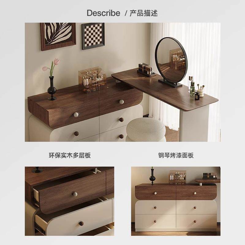 la现代伸缩新款中古风妆台Y梳胡桃木色型小户环保实iMK2esdY木梳