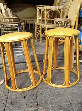 云藤南手工制编凳圆凳矮凳竹舞凳跳喝圆凳子家GVQ居茶高凳实