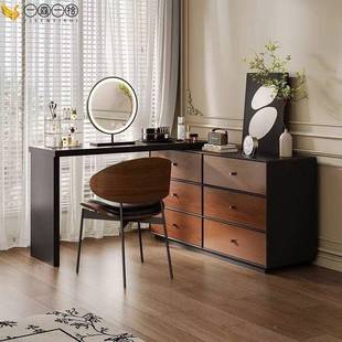 复古风木梳妆中台斗NOM卧室床尾古风伸缩化妆桌实柜一体收纳柜胡