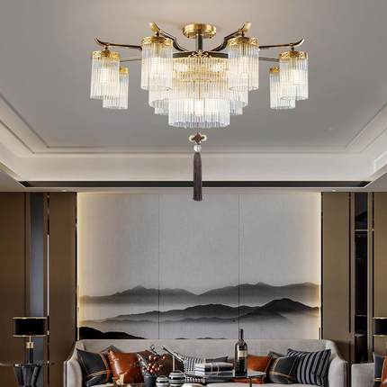 全铜新中式水灯客厅灯现别代简约吊中国风餐厅灯墅tb-68803大气轻