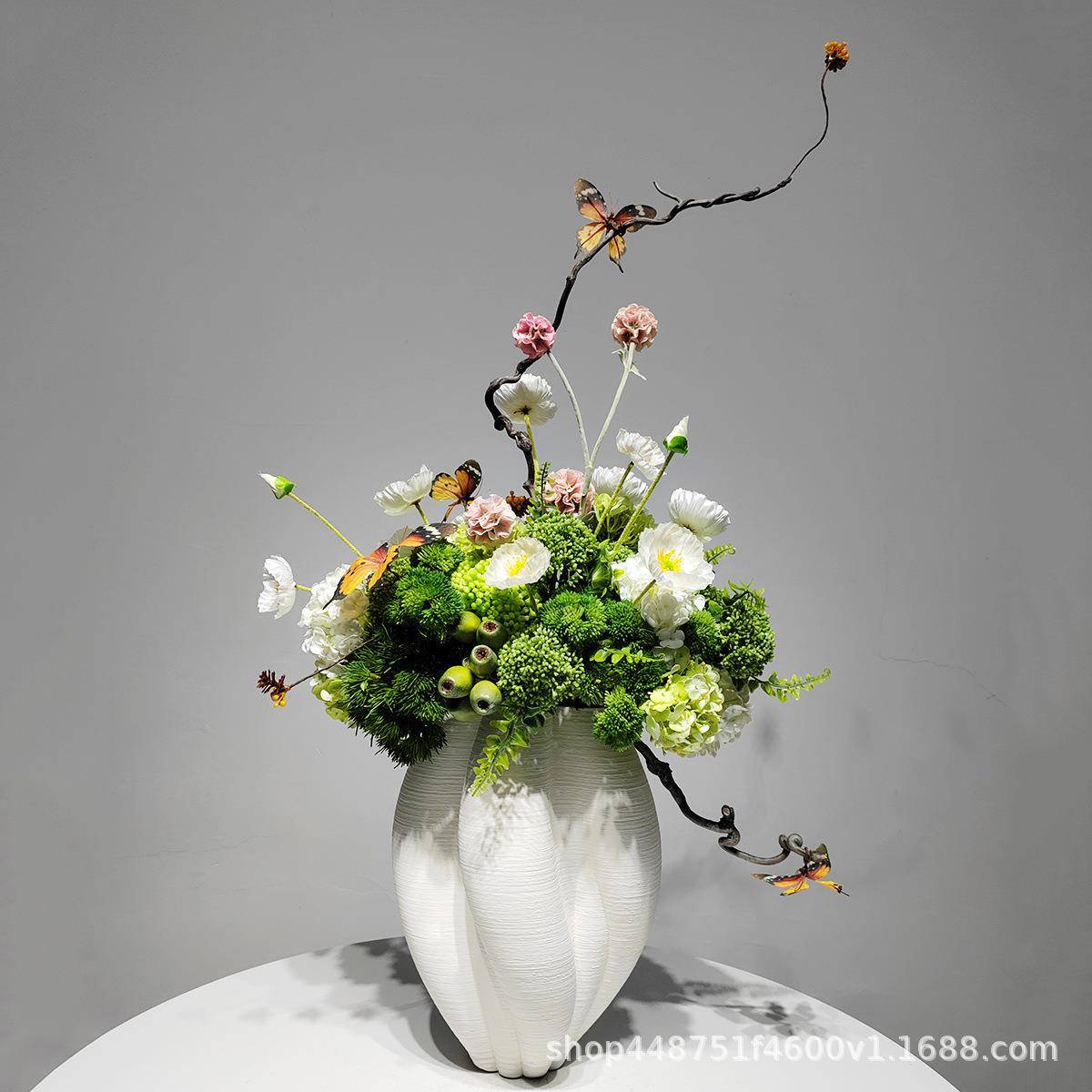 现代1371店简约仿真花艺植洽绿谈桌样板品房客厅茶几酒餐桌花工艺