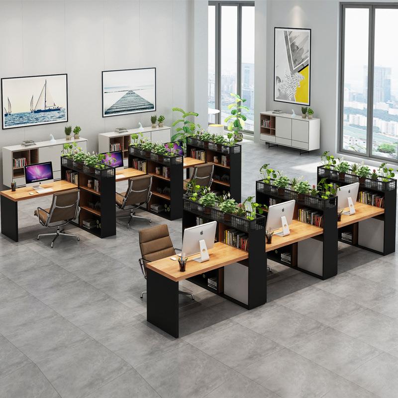 现约代简实SIY木办桌公职员单人台式电脑桌创意带隔断书架司工公