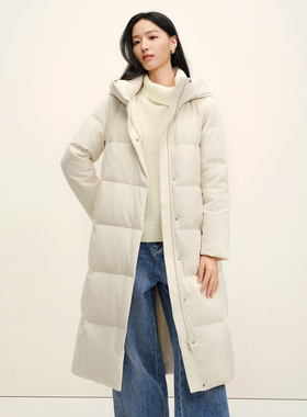JUZUI玖姿极简美拉德长款连帽鸭绒羽绒服女2025冬季新款JTFD03104