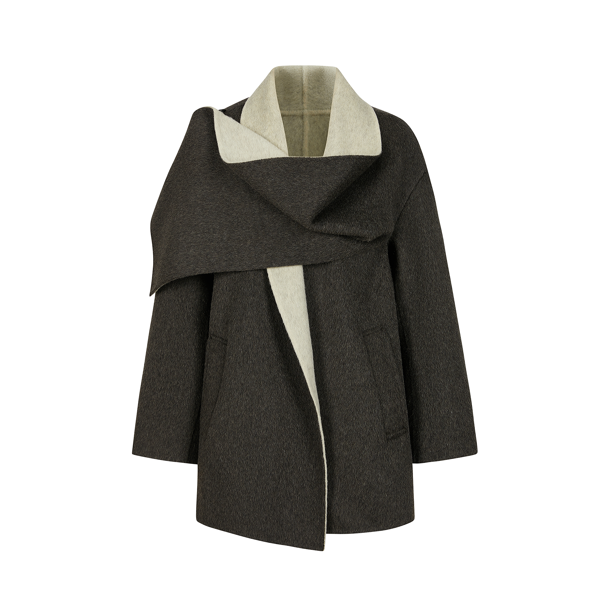 里外撞色 围巾领 温柔气质 韩系氛围