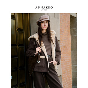 玖姿安娜蔻复古巴恩风100%羊毛内里两面穿外套女2025冬季新款