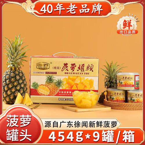 曲界糖水菠萝罐头凤梨罐头圆片圈块烘焙新鲜水果礼盒特产整箱包邮