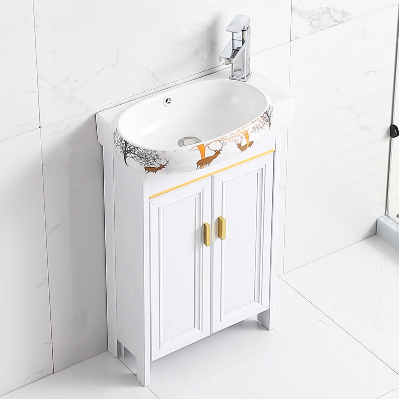 落地式洗手盆柜组合太空铝卫生间洗脸盆小户型浴室柜洗漱台池窄长