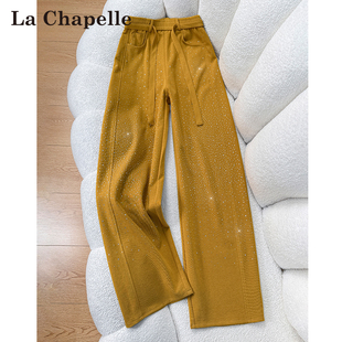 拉夏贝尔爆闪烫钻弯刀阔腿裤女春秋新款系带小个子宽松显瘦香蕉裤