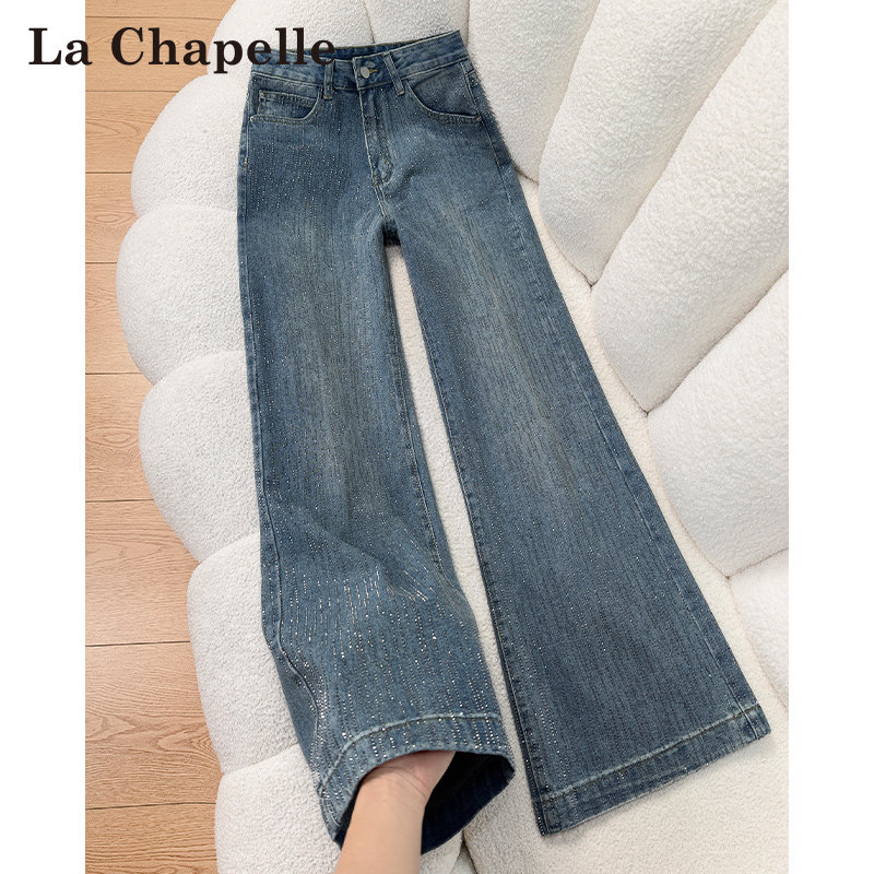 拉夏贝尔重工烫钻加绒阔腿牛仔裤女秋冬新款高腰宽松窄版直筒裤子,女装/女士精品,牛仔裤,淘宝优惠券,粉丝福利购,淘宝优惠卷