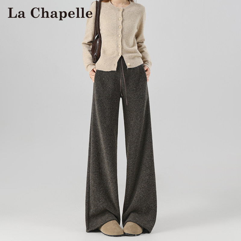 拉夏贝尔咖色醋酸羊毛糯米裤女秋冬新款高腰垂感加绒拖地阔腿裤子,女装/女士精品,休闲裤,淘宝优惠券,粉丝福利购,淘宝优惠卷