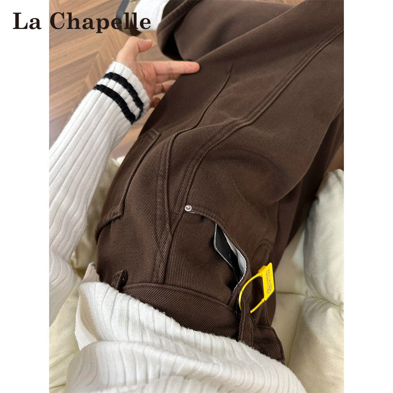 拉夏贝尔咖色加绒弯刀牛仔裤女秋冬新款高腰宽松美拉德窄版阔腿裤,女装/女士精品,牛仔裤,淘宝优惠券,粉丝福利购,淘宝优惠卷