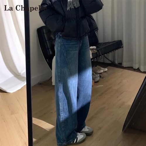 拉夏贝加绒弯刀牛仔裤女秋冬季