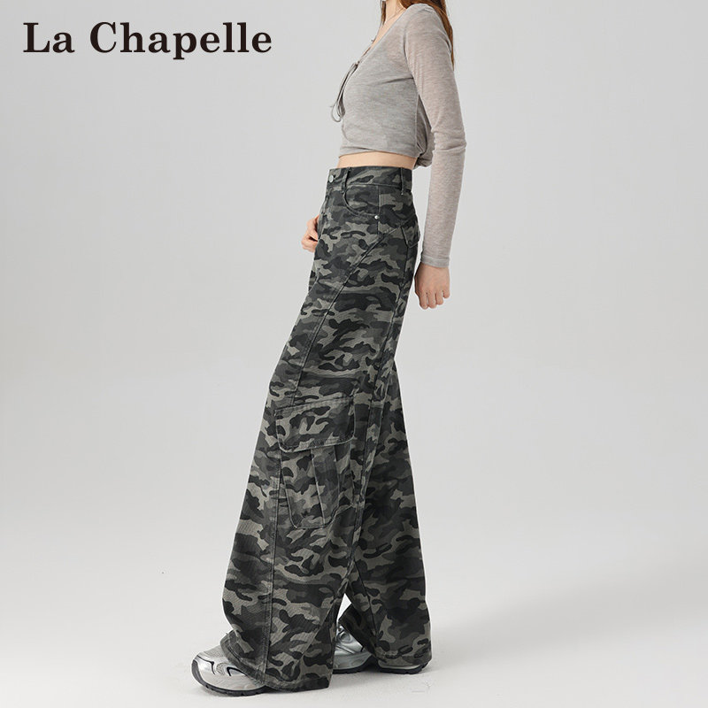 拉夏贝尔迷彩工装直筒牛仔裤女春秋2026新款高腰宽松阔腿弯刀裤子,女装/女士精品,牛仔裤,淘宝优惠券,粉丝福利购,淘宝优惠卷