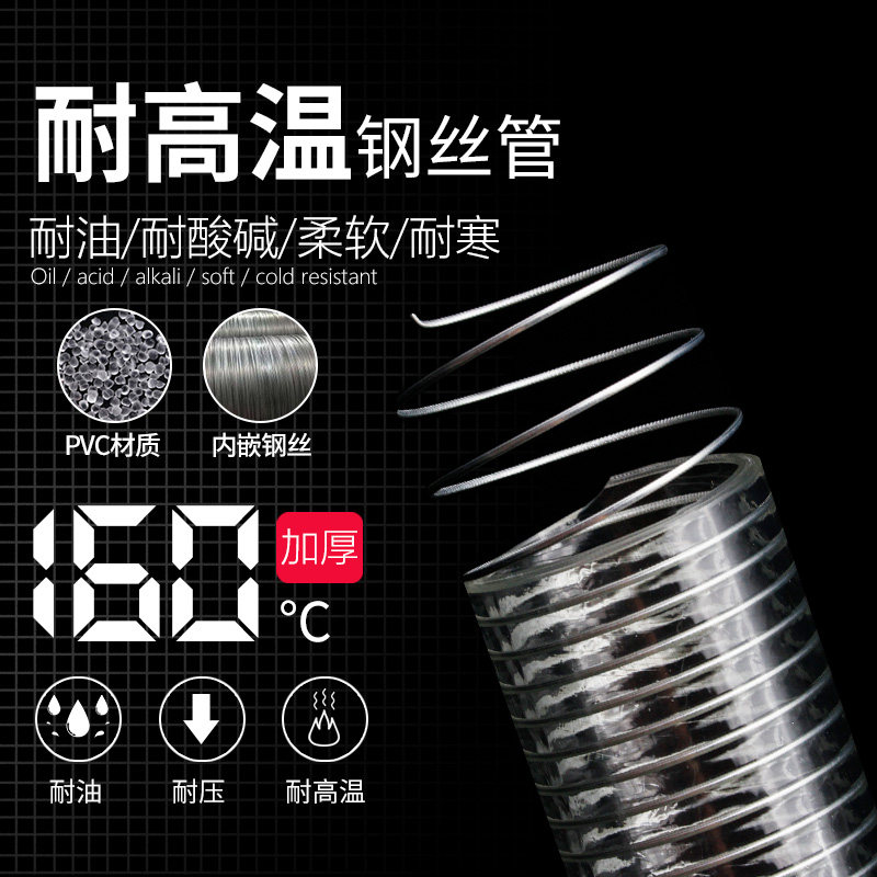 PVC耐高温160度钢丝透明软管耐酸碱吸料管真空管耐高压油管塑料管,标准件/零部件/工业耗材,输送带/传送带,淘宝优惠券,粉丝福利购,淘宝优惠卷
