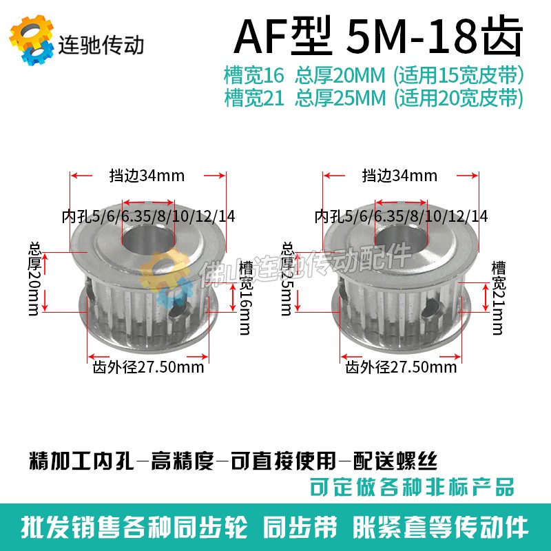 两面平 同步轮 5M18齿 同步带皮带轮 AF型同步带轮 内孔5-14可选
