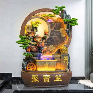 KJC中式进斗金水幕泉墙屏风高山水喷景观落地摆件鱼缸聚日流宝盆