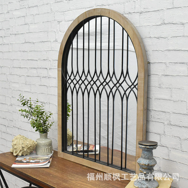 法式复古木拱门壁挂梳妆镜