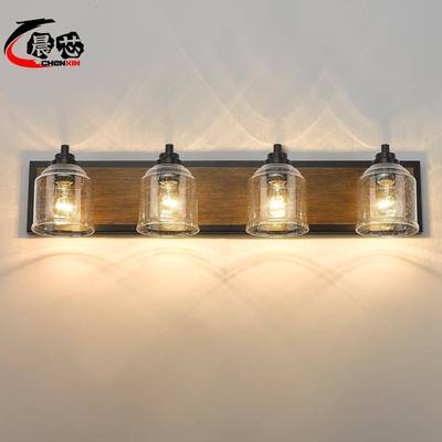 复古工木纹壁灯灯玻镜前灯业风创9106意简约多头镜前气泡璃罩浴室