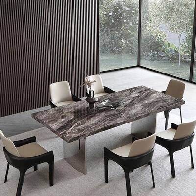 CZ0282意式简约岩板餐桌小户家用长方挂形设师威尼斯计棕下镜面型