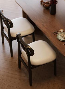 实木藤椅家用编椅子法式复古靠背中古风椅PNT藤椅黑色设计师椅餐