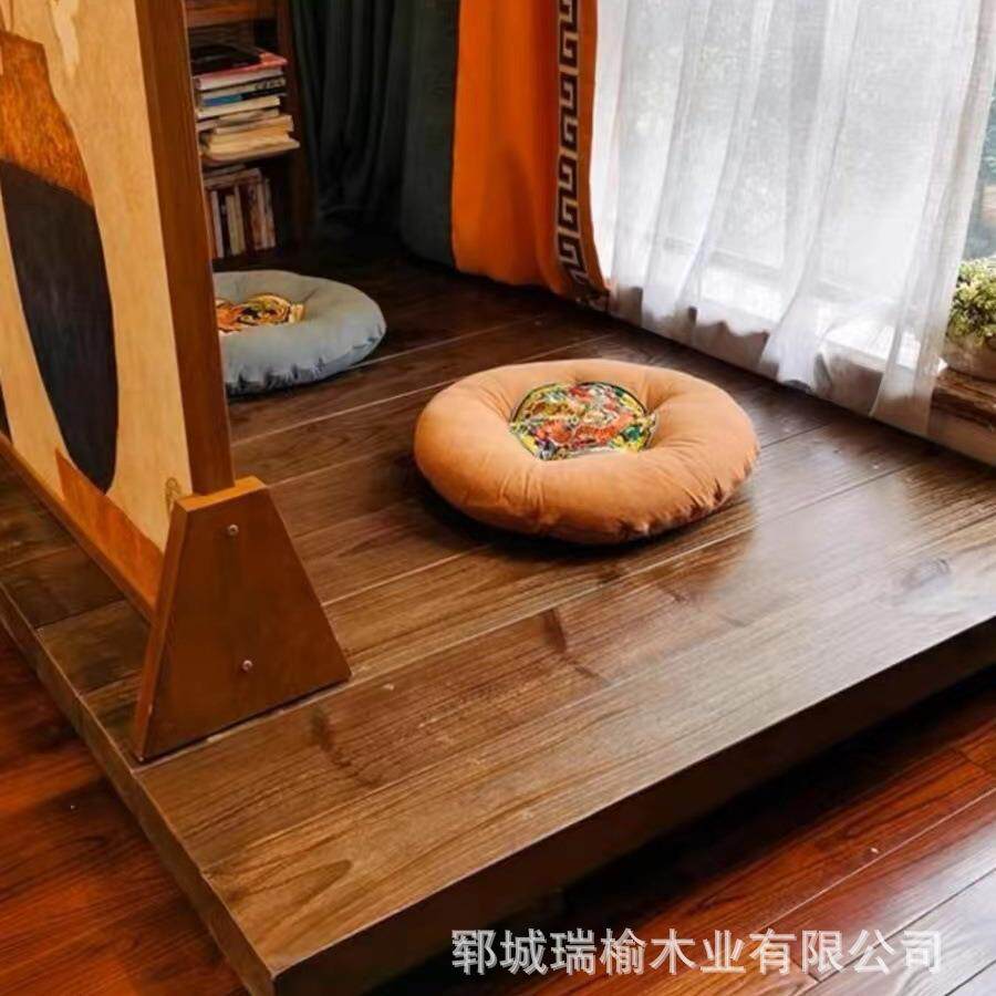 日式榆木老榻榻米地式主卧室L12323简约民宿酒店卧室木板阁原楼地