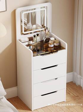 妆台小型卧室简约化妆小型QCF梳妆台台户翻盖带化妆镜奶油风化收