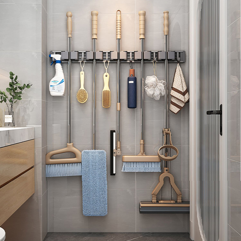 浴室拖把夹壁挂扫把一排化妆室厕所墙上免打孔抹X布挂钩固定架
