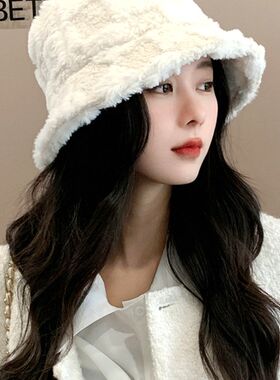 秋冬季显脸小盆帽女士女款保暖加绒羊羔毛帽子冬天羊绒毛绒渔夫帽