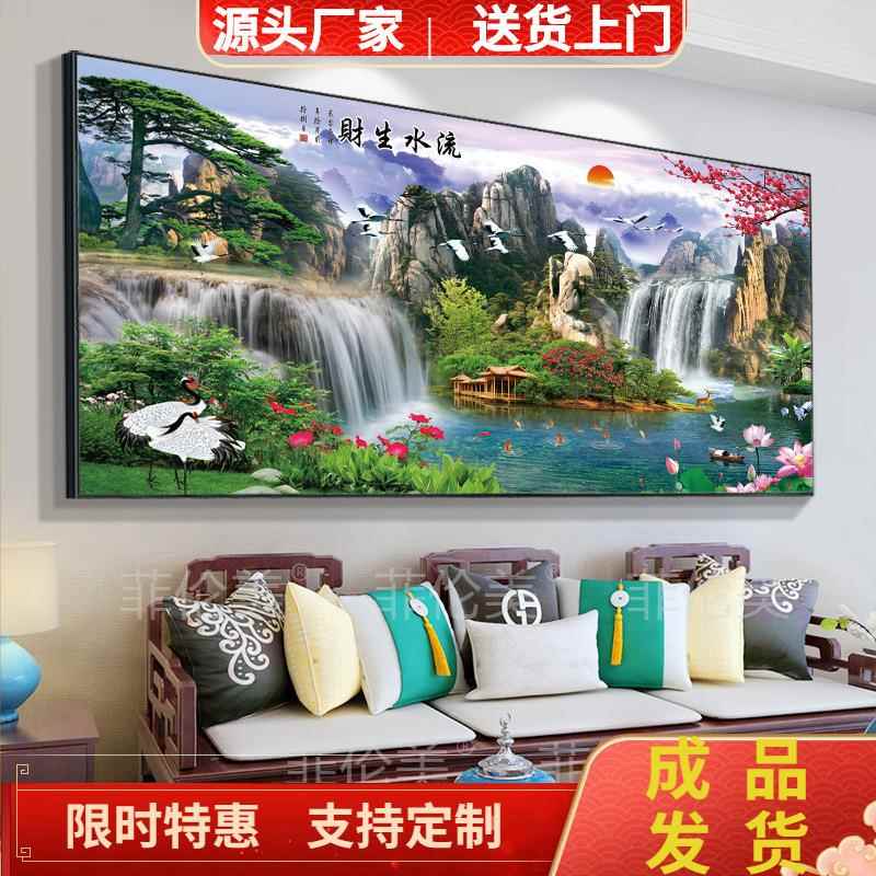 中式户外瓷砖背景墙农村房子大门影背墙风景山水画照壁流水生财图
