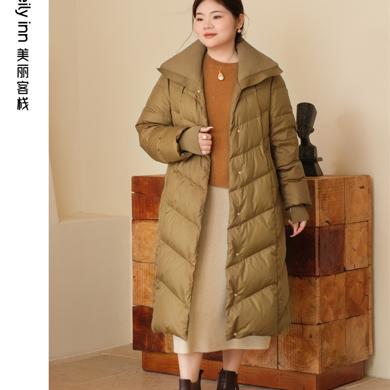 【焦糖咖啡】美丽客栈中长款鹅绒羽绒服大码女装连帽款秋冬外套女
