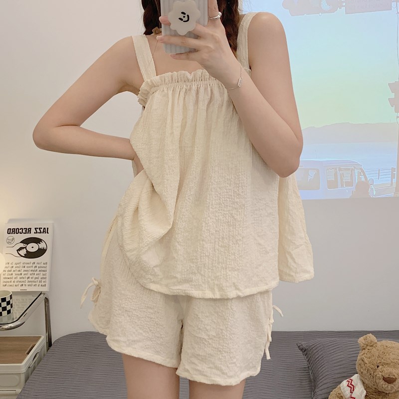 吊带睡衣女夏天棉质2024年新款可爱甜美大码无袖简约夏季薄款套装