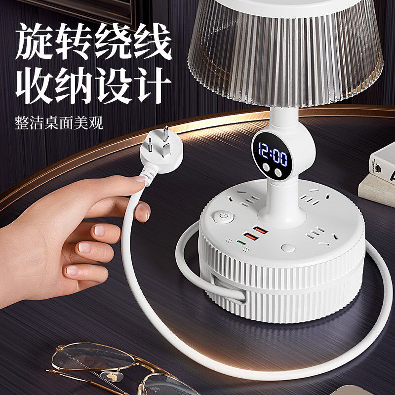 新款智能语音控制时钟台灯带插座一体多功能卧Q室床头灯宿舍小夜