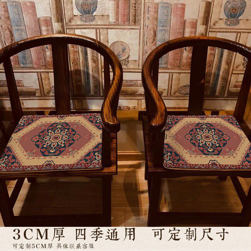 中式仿古方形椅垫椅子餐椅鼓凳坐垫长条凳方凳茶椅T麻印花海绵垫