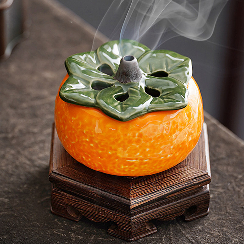 柿柿如意摆件陶瓷香薰炉托盘香炉家用室内创意沉香茶道柿子檀香炉,农用物资,苗木固定器/支撑器,淘宝优惠券,粉丝福利购,淘宝优惠卷